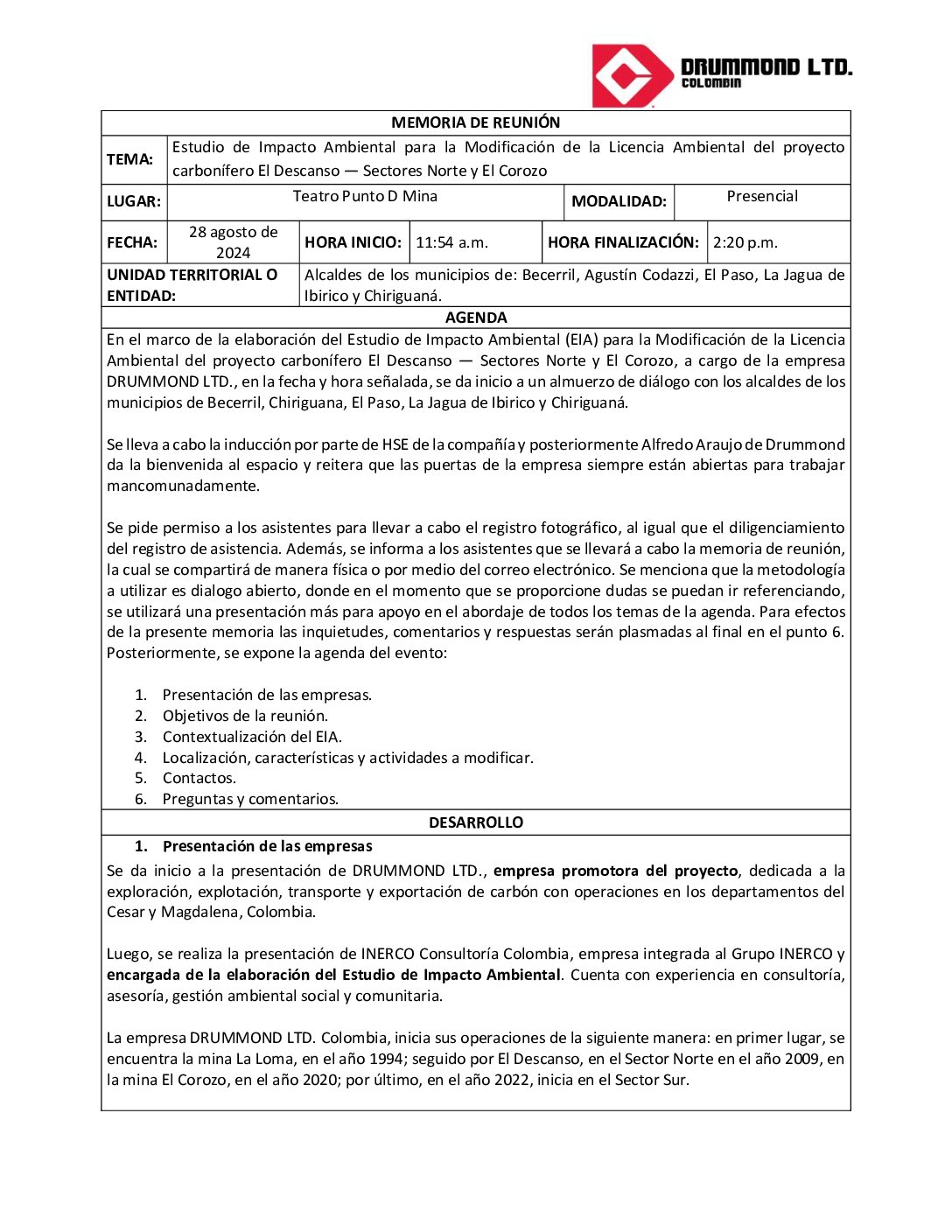 Socialización EIA Alcaldes Corredor Minero