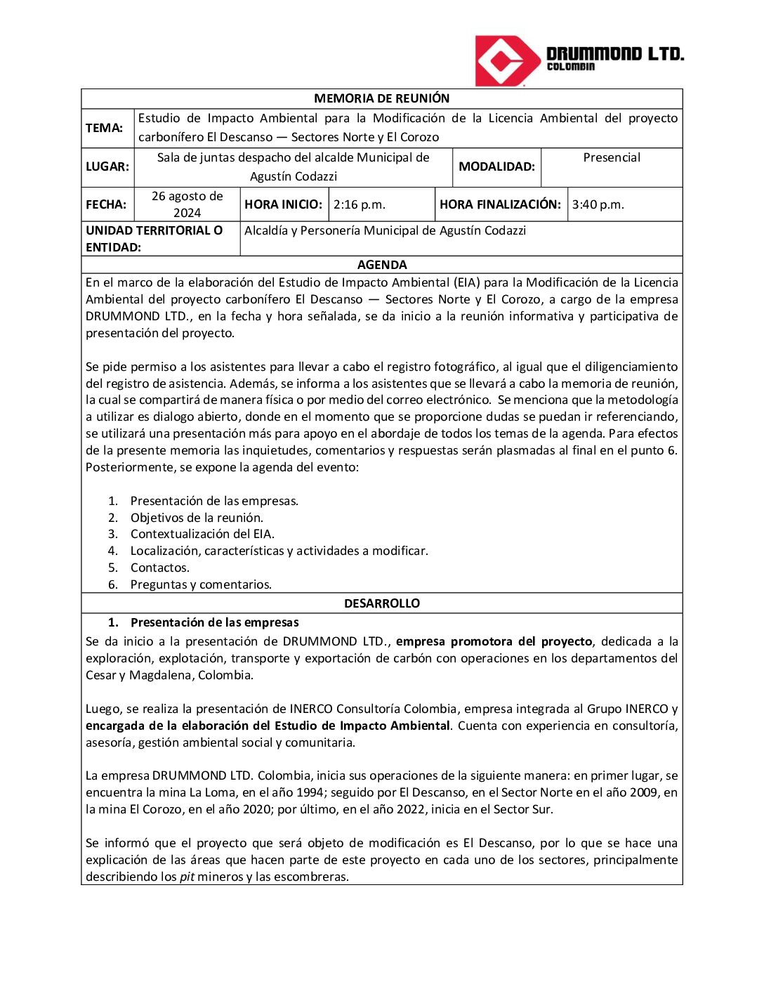 Socialización EIA Alcaldía-Personería – Agustín Codazzi