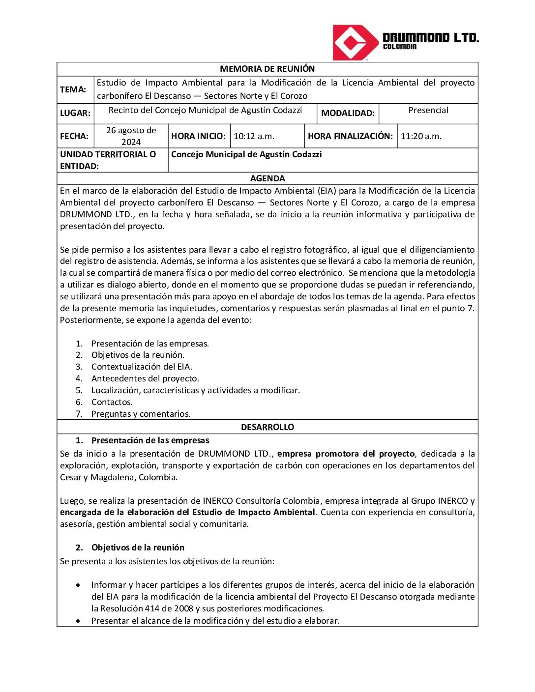 Socialización EIA Consejo – Agustín Codazzi