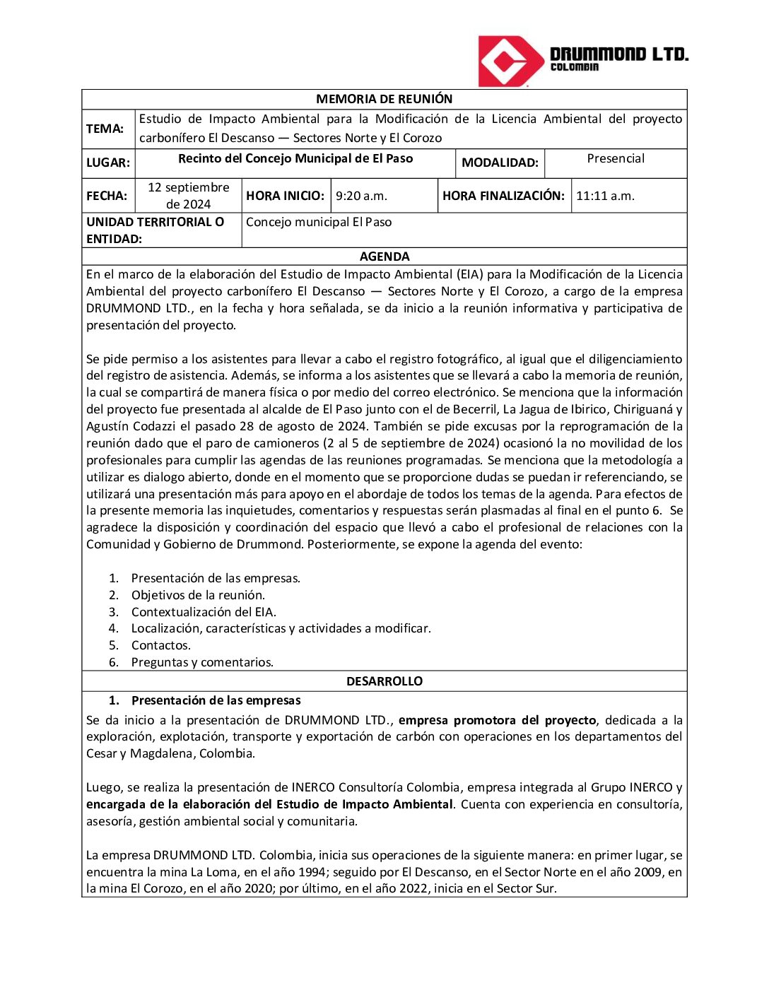 Socialización EIA Consejo – El Paso