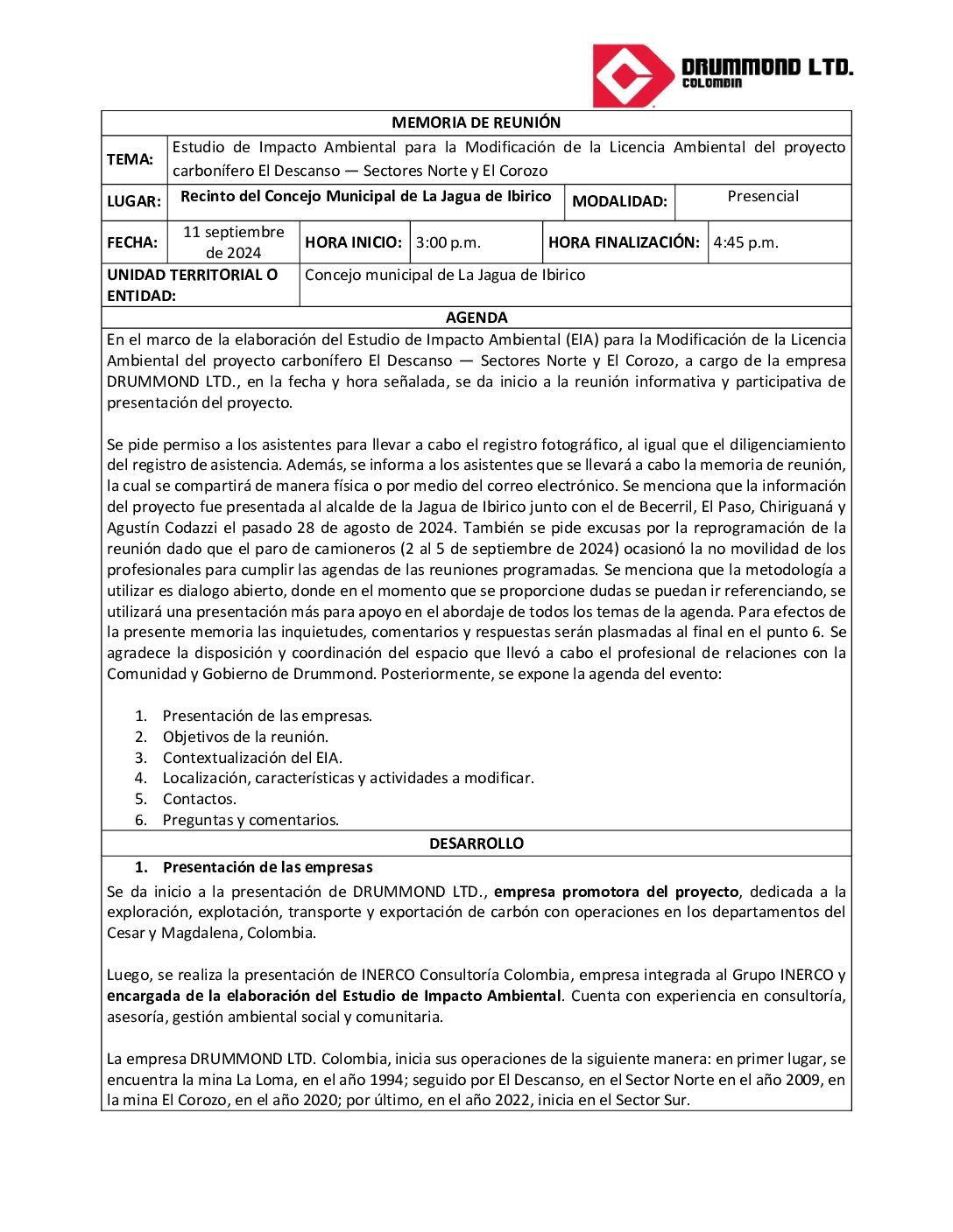 Socialización EIA Consejo – La Jagua de Ibirico