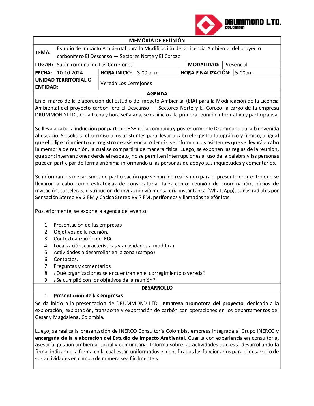 Socialización EIA Vereda Los Cerrajones